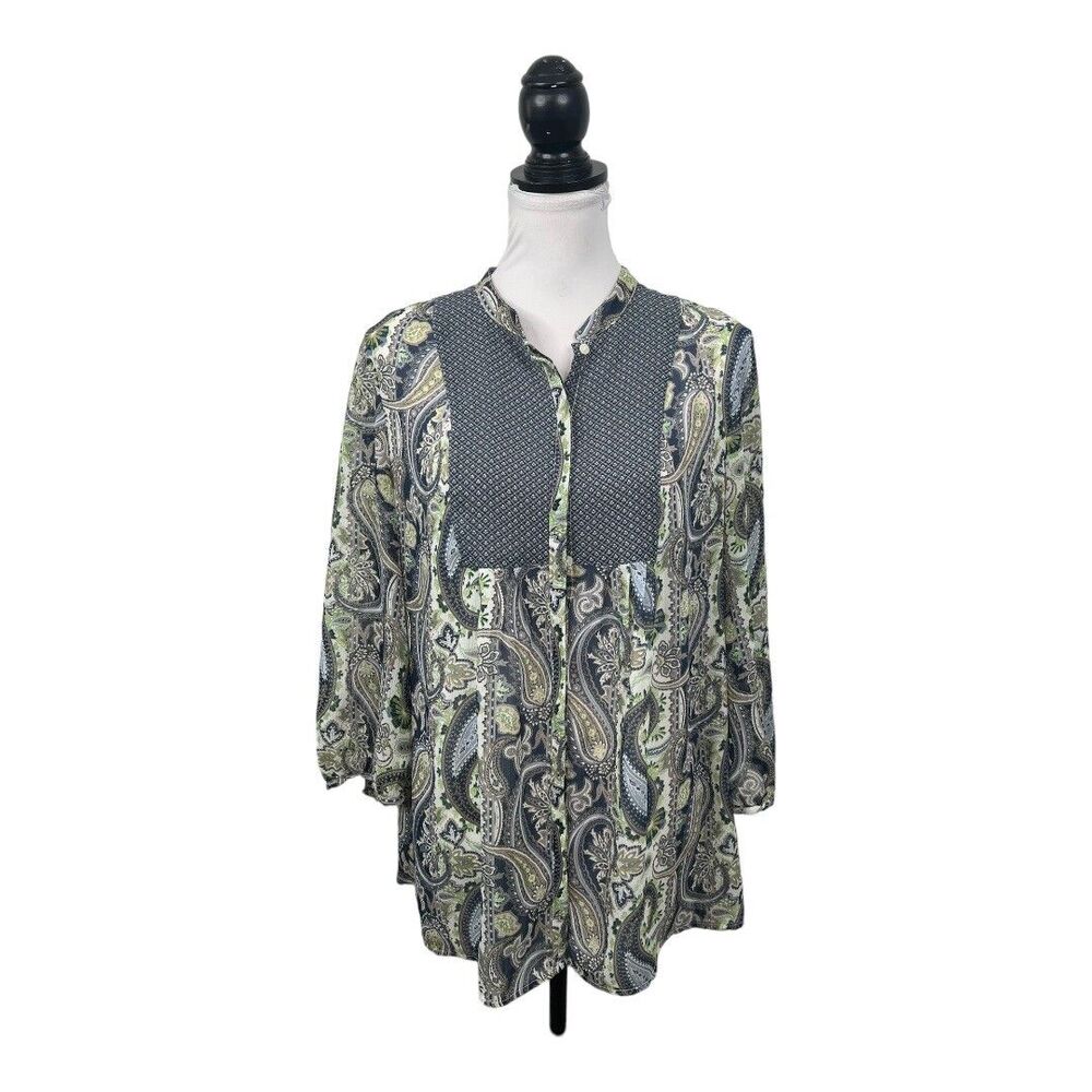 Liz Claiborne Blouse Size XL Multicolored Chiffon Paisley Floral Work Career Top